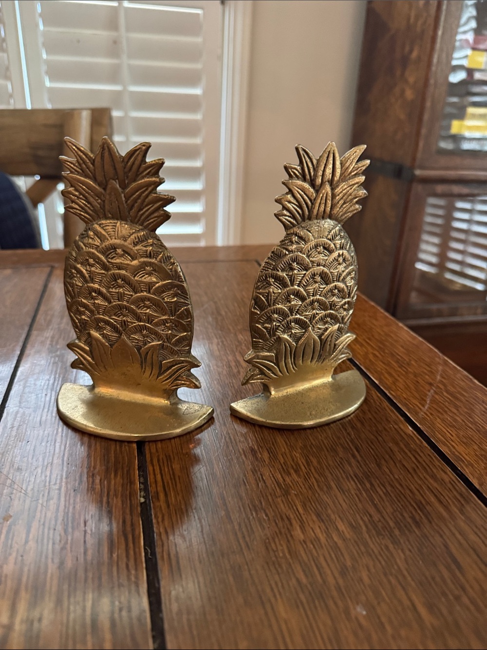 Vintage Solid Brass Pineapple Bookends - Decorative Pair